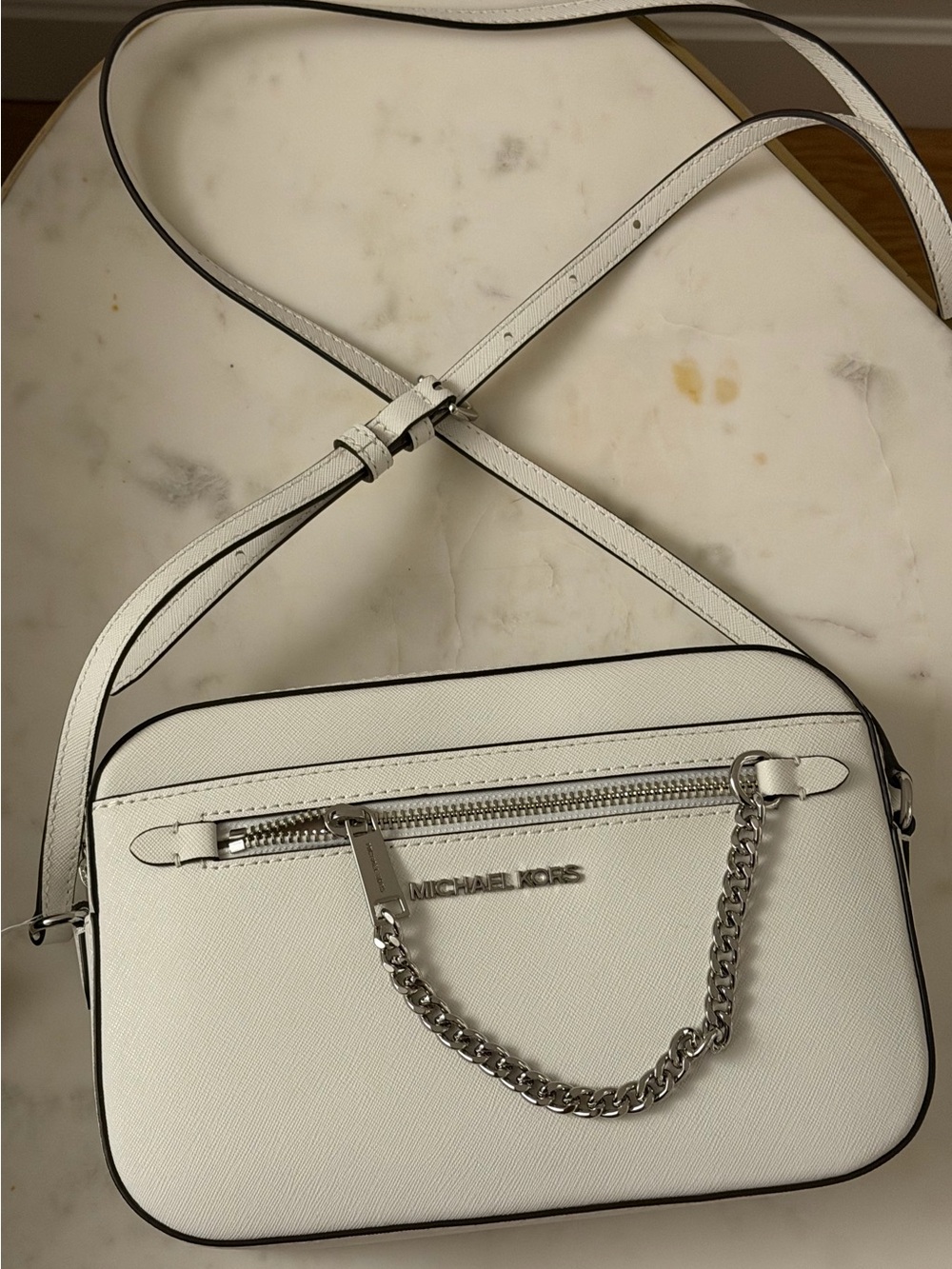 MICHAEL KORS Jet Set Large Saffiano Leather Crossbody Bag White NWT